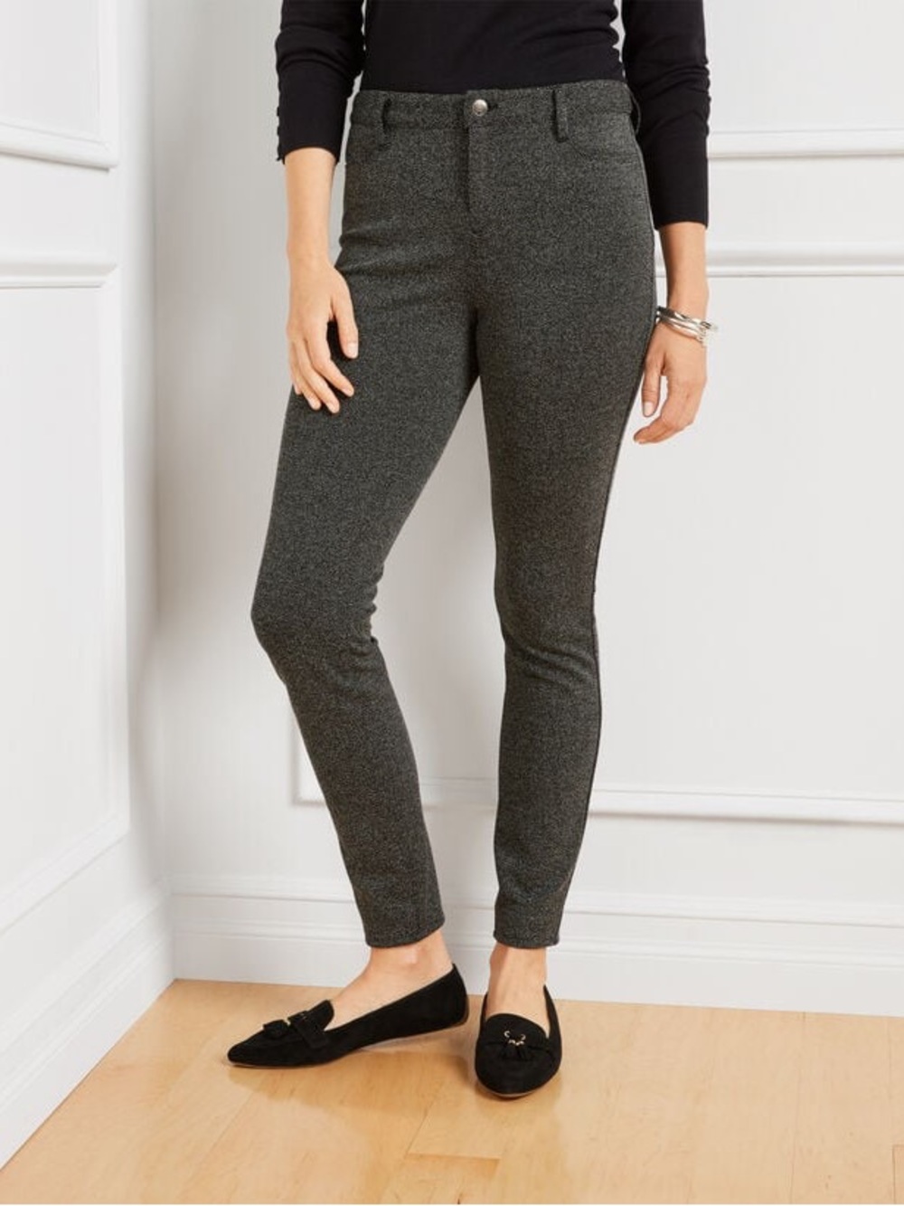 Talbots Soho 5-Pocket Jeggings Size 12 Gray Bird’s-Eye Ponte Pants NWOT